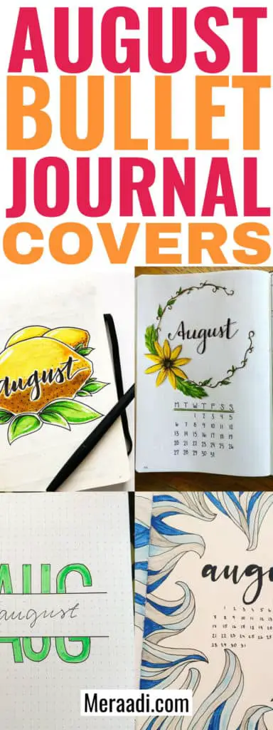 These bullet journal cover pages for August are really cool! I'm so glad I found these bujo layouts for August. Now I know exactly how to design my bullet journal cover page! Definitely pinning this for later! #bujo #bulletjournalcommunity #bulletjournal #planning